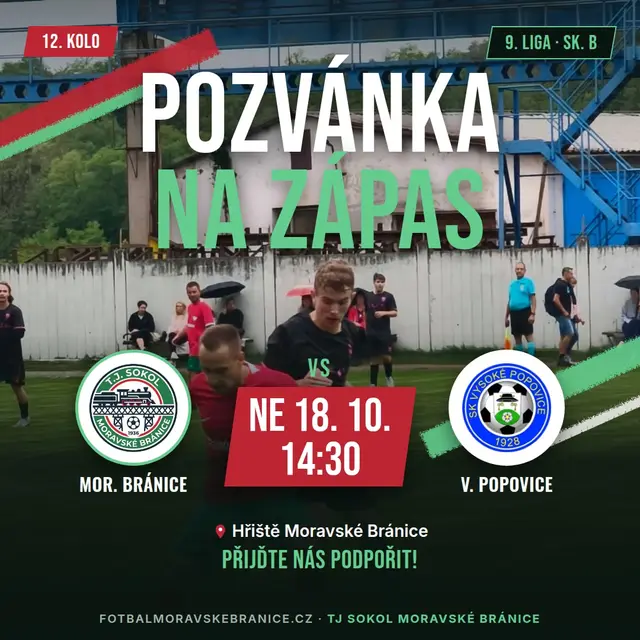 Pozvánka na zápas: M. Bránice – V. Popovice