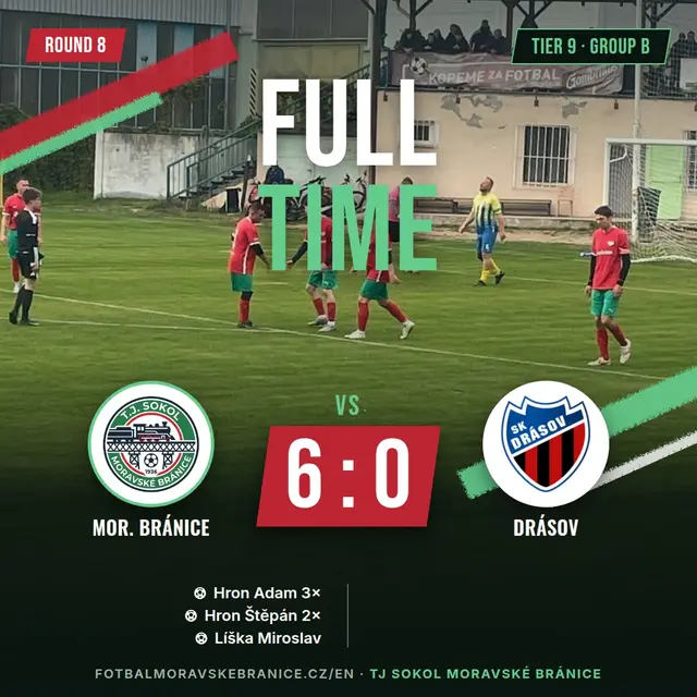Match graphic: Moravské Bránice – Drásov 6:0