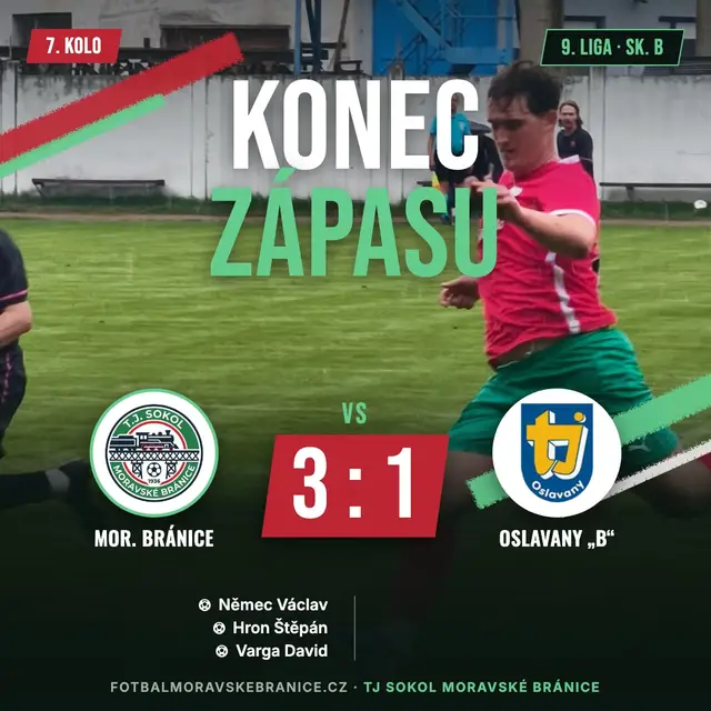 Grafika k zápasu: Moravské Bránice – Oslavany „B“ 3:1