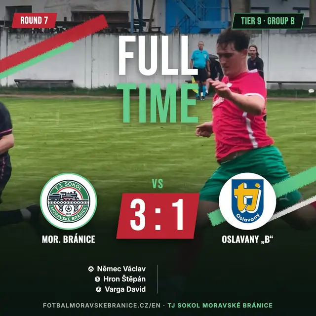 Match graphic: Moravské Bránice – Oslavany „B“ 3:1