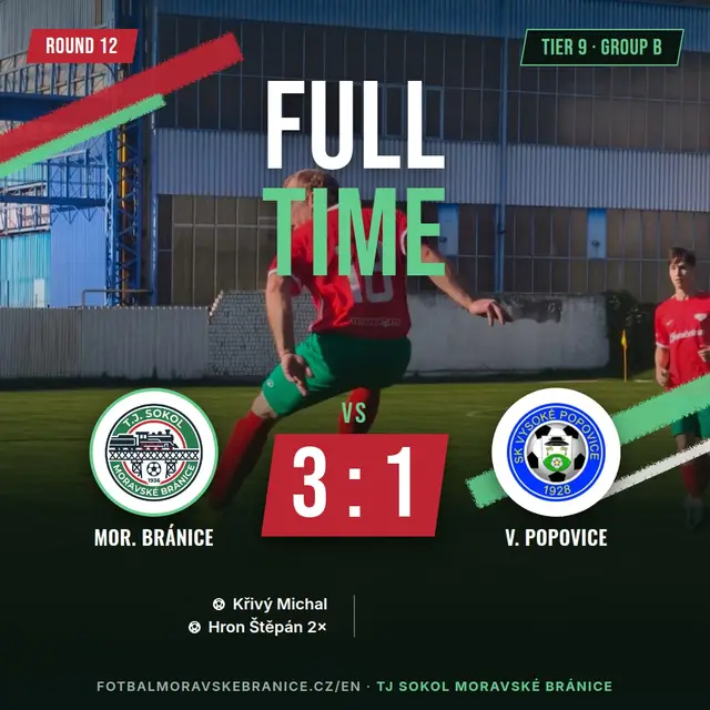 Match graphic: Moravské Bránice – V. Popovice 3:1
