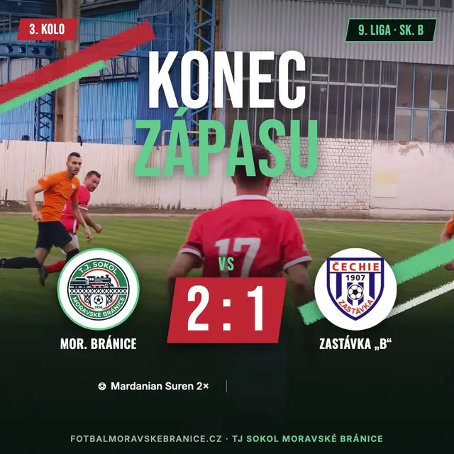 Grafika k zápasu: Moravské Bránice – Zastávka „B“ 2:1 (1:1)
