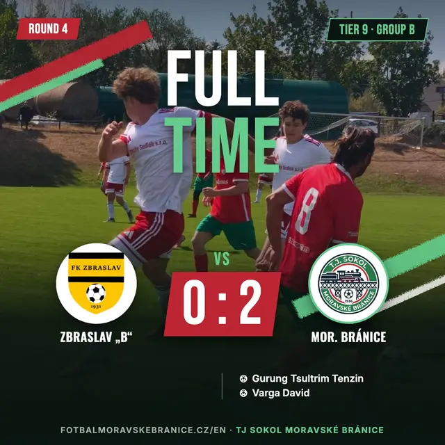 Match graphic: Zbraslav „B“ – Moravské Bránice 0:2 (0:1)